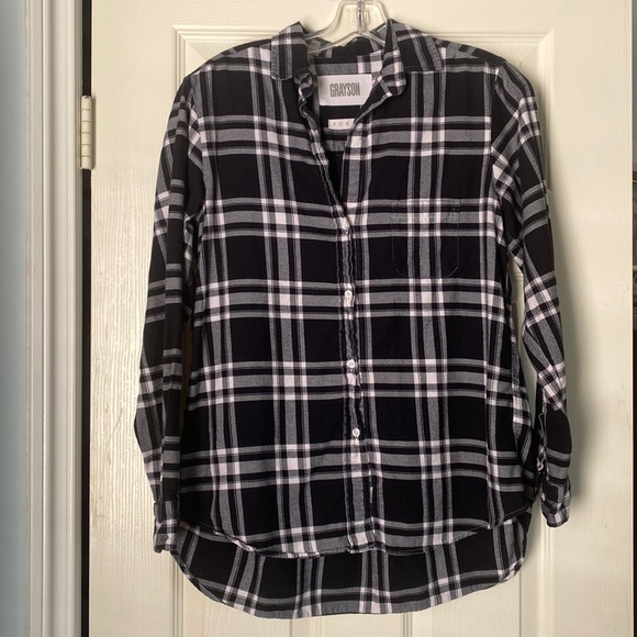 Grayson The Hero Flannel Button Down Shirt size 2 Small in Black White Plaid - Picture 1 of 5